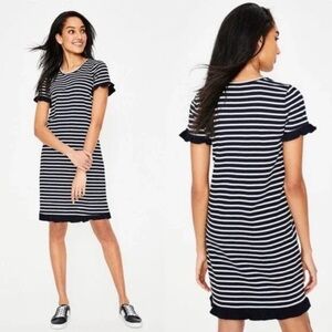 Boden Blue and White Striped Emily Jersey Ruffle Hem Dress Size 6